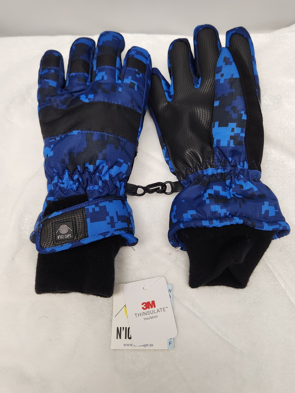 Kids Blue Digital Camo Thinsulate Gloves with Grip